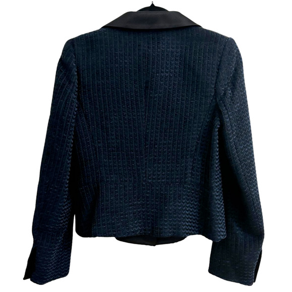 Les Copains Women's Blue Black Satin Three Button Knit Blazer US 12 Size 44 - Picture 7 of 12